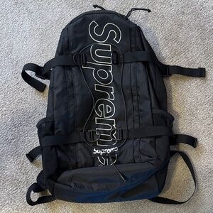 Supreme Black Vertical Logo Backpack with Strap Detailing